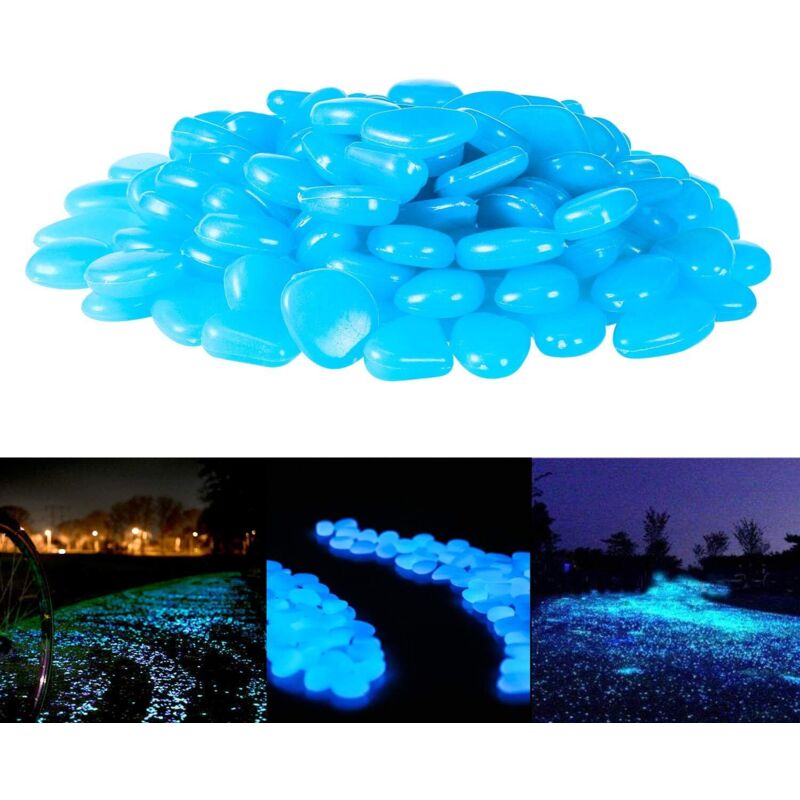 Outdoor Light Stones, 120 pcs Artificial Fluorescent Pebbles Decoration for Garden Path Pool Aquarium Night Lighting Blue