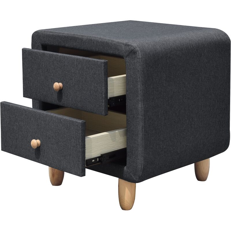 Pair of Linen Fabric 2 Drawer Bedside Tables in Grey