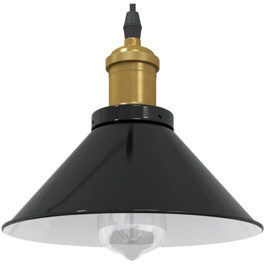 Pendant Lamp Height Adjustable E27 Gloss Black ø 22 cm Metal Vidaxl