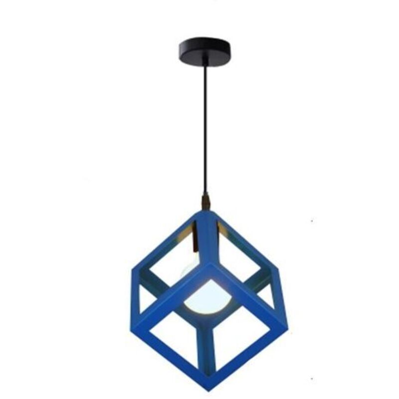 Pendant Lamp Industrial Metal Square Chandelier Lamp Retro Indoor Lighting Decoration for Cafe Hotel Hallway Basement Blue