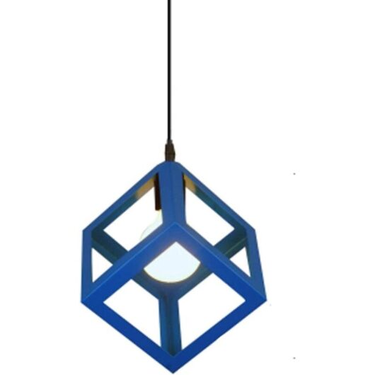 Pendant Light E27 Geometric Square Lampshade Industrial Ceiling Pendant Lights for Bedroom Living Dining Room Hallway Blue