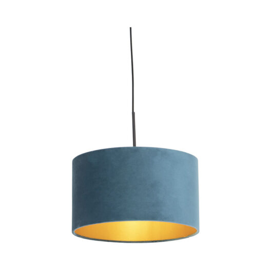 Pendant Light with Velvet Shade Blue with Gold 35 cm - Combi