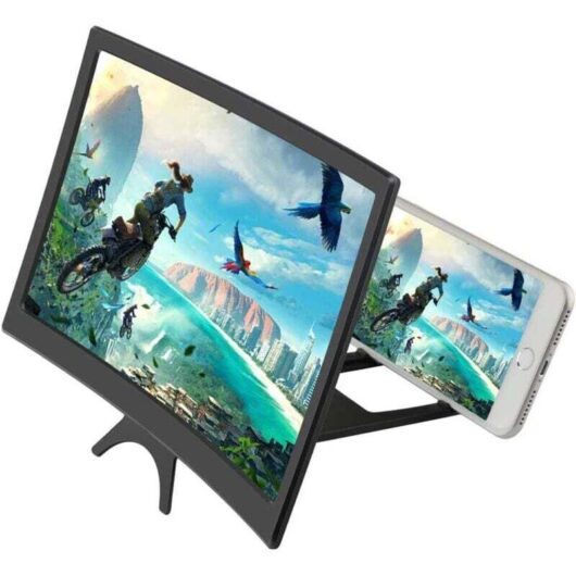 Phone Screen Magnifier, 12" Foldable 3D Screen Smartphone Amplifier, 3-4x Zoom with Curved Surface Design, Magnifying Film for All Smartphones