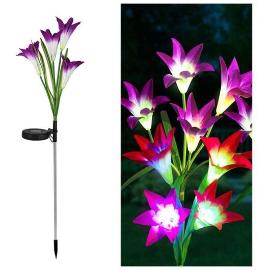 Pieces solar lights outside, lily solar garden lamp led solar lamp color changing larger flowers and solar modules garden decoration for patio,