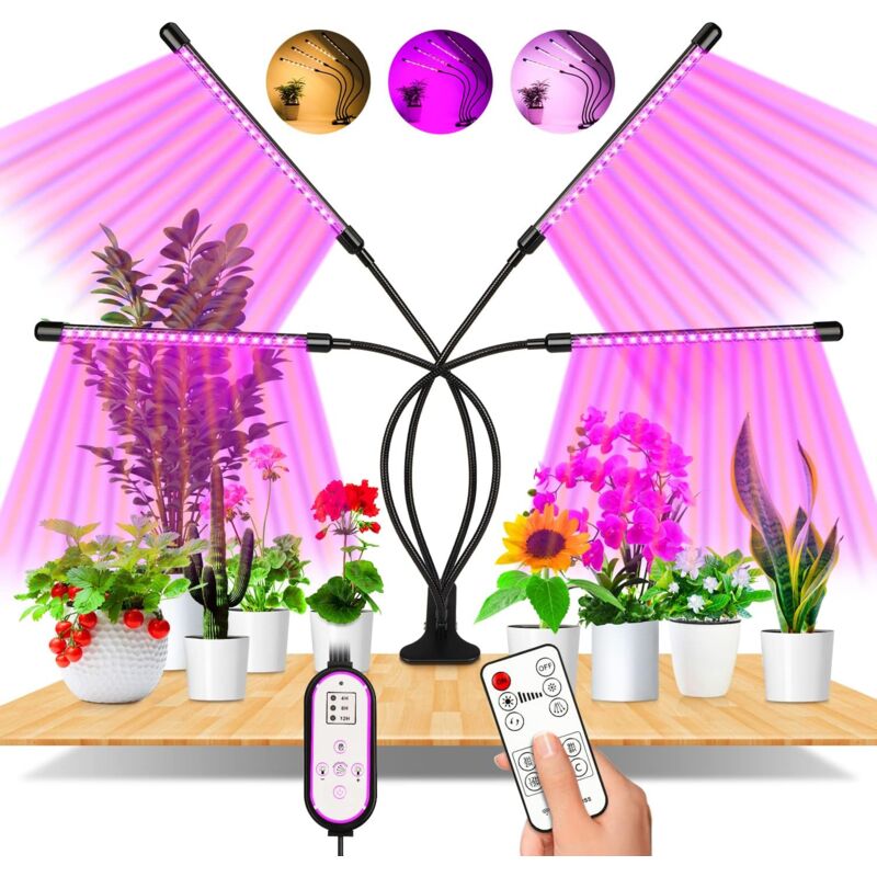 Plant Lamp, 80 LEDs, 360° Grow Lamp, Horticultural Lighting with, Plant Lamp, 4 Heads, Full Spectrum Grow Lamp with Automatic Timing - on/off