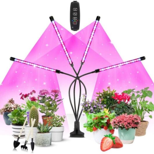 Plant Lamp, 80 LEDs Grow Light, 4-Head LED Horticultural Lamp for Plants, Full Spectrum Growth Lamp with Auto ON/OFF Timer for Plants