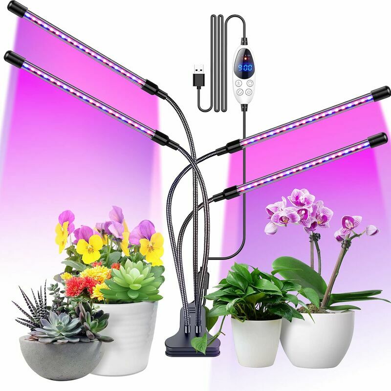 Plant Light, 80 LED Horticultural Lamp Full Spectrum Grow Light with Timer 3 Color Modes 6 Light Intensities for Bonsai Gardening, 4 Heads 80W