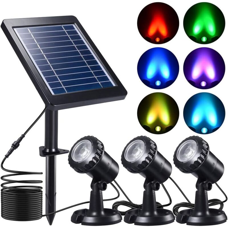 Pond Lights, Solar Underwater Landscape Floodlight with 3 IP68 Diving Lights for Garden, Pools, Ponds and Other Outdoor Decorations - [RGB Colorful]