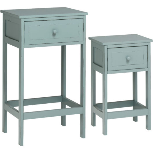 Premier Housewares - Interiors by Premier Set of Two Chatelet Blue and Grey Nesting Side Tables, Rustic Wood Side Tables, Side Tables for Living Room