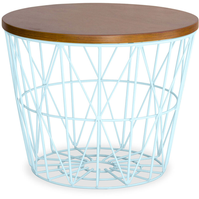 Privatefloor - Round Side Table - Industrial Design - Wood and Metal - Basker Light blue