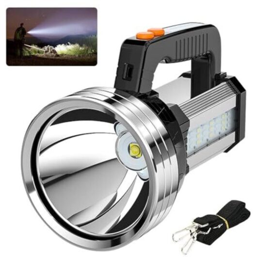 Professional and powerful LED flashlight, 10,000 mAh battery, 2,000 lm, 800 m range, 6 lighting modes, IPX4 waterproof, ultra-portable for camping,