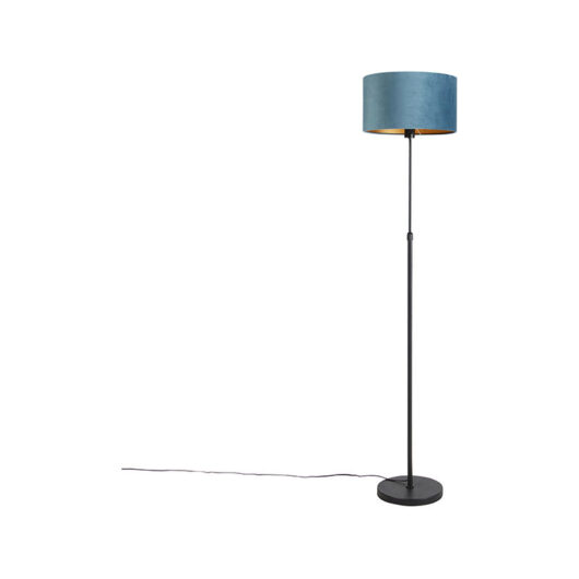 Qazqa - Floor Lamp Black with Blue Velvet Lampshade with Gold 35 cm - Parte