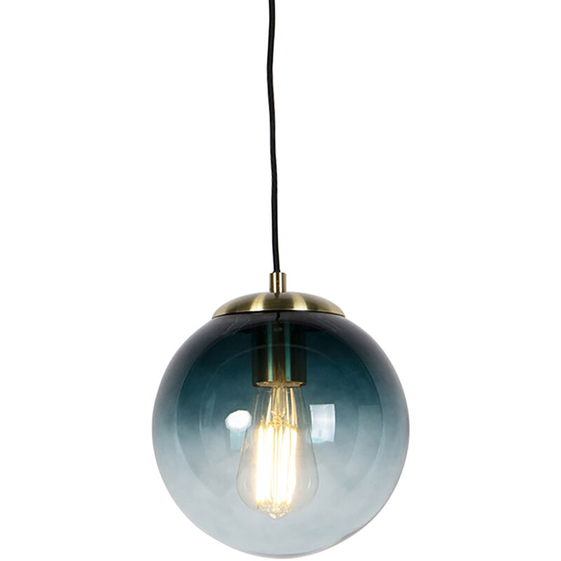 Qazqa - Smart Pendant Light Brass with Ocean Blue Glass 20 cm Incl. Wifi ST64 - Pallon