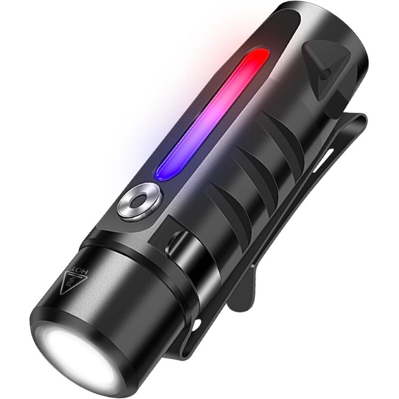 RJ28 small torch with RGB breathing side light, 410 lumen mini rechargeable keychain flashlight, magnetic EDC flashlight with clip, IP66 waterproof