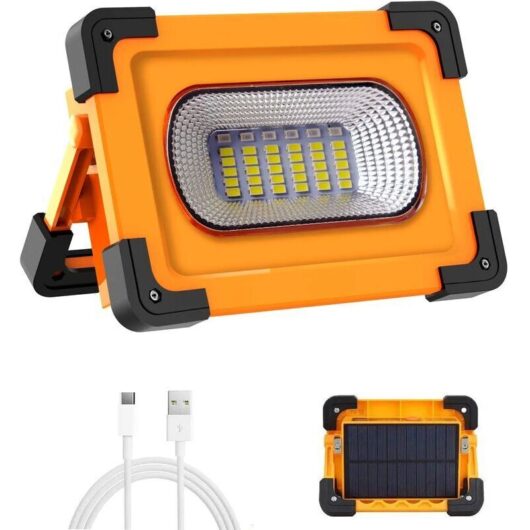 Rechargeable LED Floodlight, 60W 4 Modes LED Work Light, 3000 Lumens Portable Work Light with Rechargeable Battery & Solar Panel, Emergency Light,