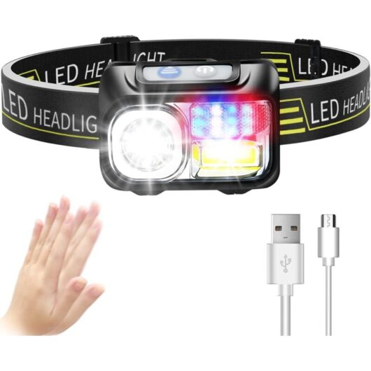 Rechargeable LED Headlamp, Powerful Waterproof Head Torch with 9 Adjustable Lighting Modes Headlamps Suitable for Kids and Adults Fishing, Camping,
