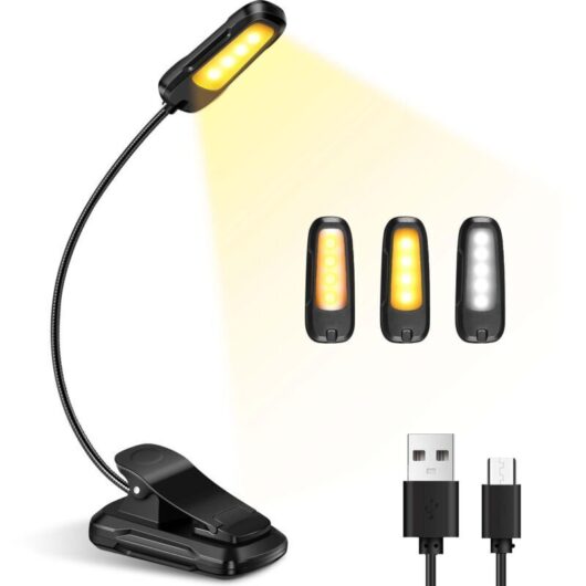 Rechargeable LED Reading Light, 3 Brightness Modes x 3 Colors (White/Warm/Warm White), 360° Flexible Neck, Reading Lamp for Reading Books in Bed