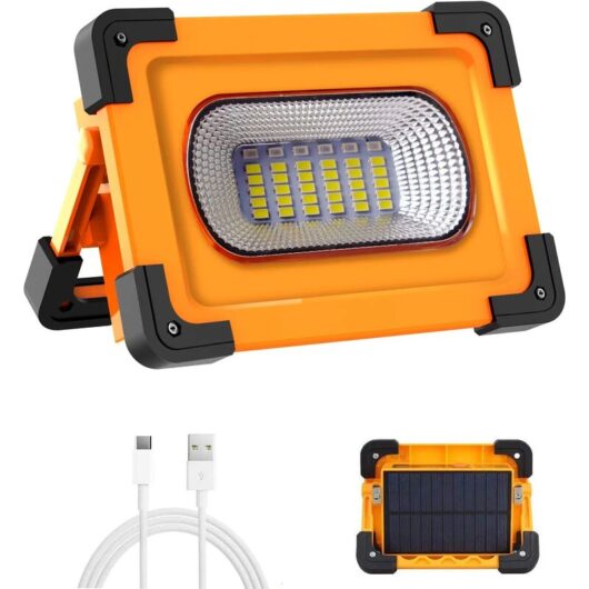 Rechargeable led Floodlight, 60W 4 Modes led Work Light, 3000 Lumens Portable Work Light with Rechargeable Battery & Solar Panel, Emergency Light,