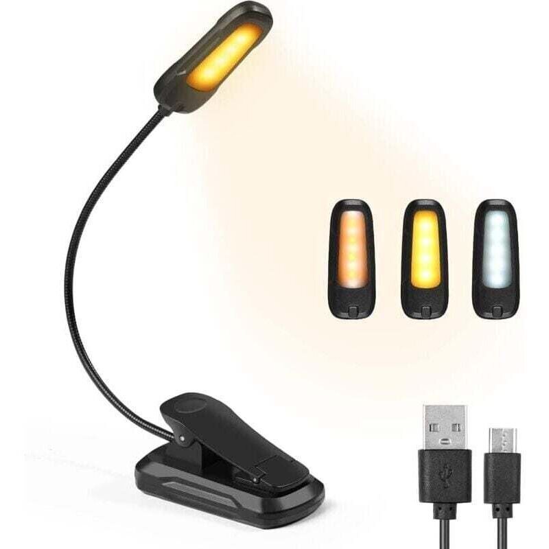 Rechargeable reading lamp for e-readers, 3 brightness levels x 3 colors (white/warm white/white), 360° flexible neck, reading lamp for sleeping and