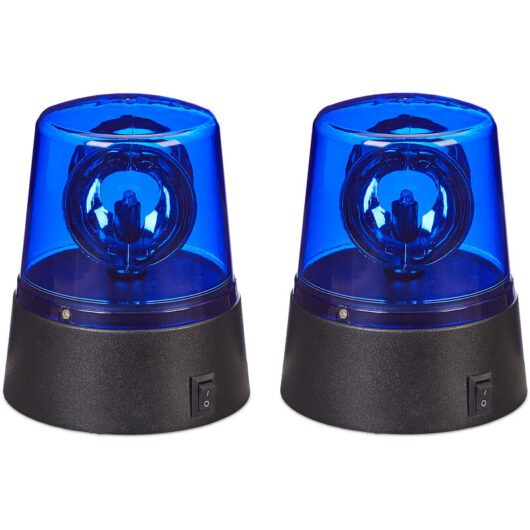 Relaxdays LED Light, 2x Set, Round, Spinning Reflector, Party, Costume, Fancy Dress, Battery Powered, Signal, Blue