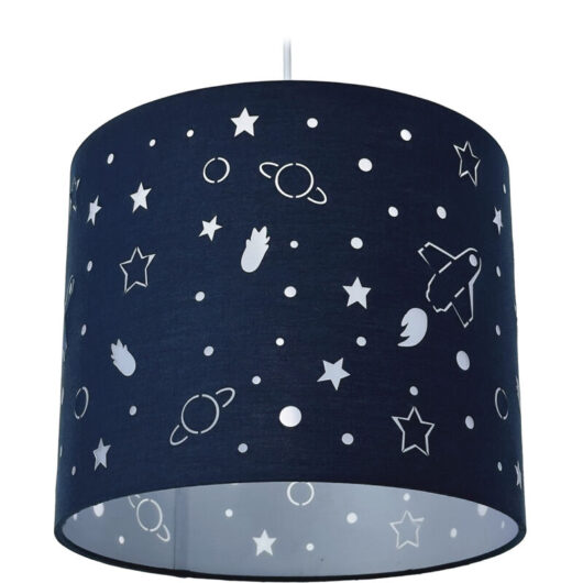 Relaxdays children's room hanging lamp, space design, HxD: 125 x 30 cm, pendant lamp for kids, blue