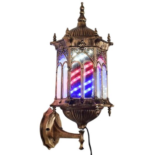 Retro Outdoor Barber Pole Light Shop Sign Hair Salon Wall Lamp Red Blue White
