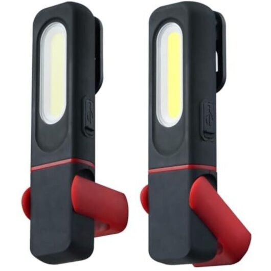 Set of 2 rechargeable USB magnetic workshop flashlights, portable COB LED lamp