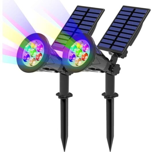 Set of 2 solar lights with 7 LEDs, outdoor solar spotlights with 7 changing colors, wireless, IP65 waterproof, for garden