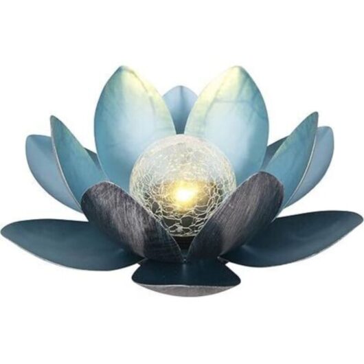 Solar Lamp, diameter 27 cm, Height 11 cm, metal, Silver/Blue