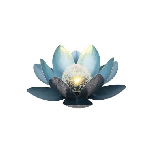 Solar Lamp, ø 27 cm, Height 11 cm, metal, Silver/Blue