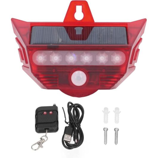 Solar Security Light Alarm Solar Powered Simulated Warning Light 4 Modes Remote Control Motion Sensor Waterproof Solar Light Energy Saving Flashing