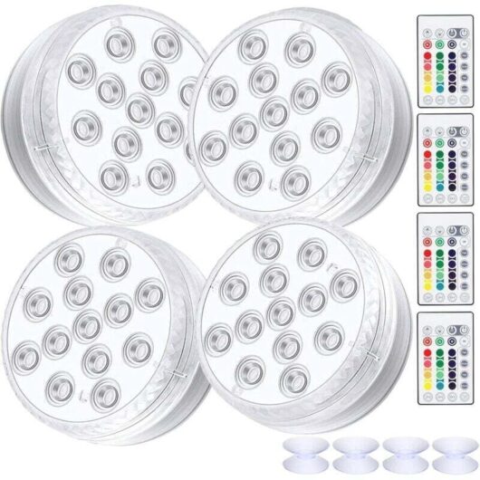 Submersible LED Light, Pack of 4 Waterproof LED Lamps with RGB Color Changing Remote Control, Pond Lighting Decoration for Vase Base, Swimming Pool