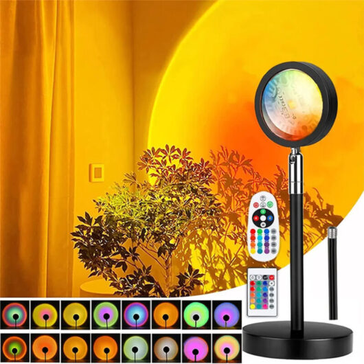 Sunset Lamp, Solar Lamp, Circular Lamp, with 2 Remote Controls, 180° Rotating, 16 RGB Colors, 4 Lighting Modes, Photo Accessories