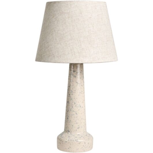 Table Lamp Light Beige Ceramic Base Linen Shade Drum Blue Spots Modern Style Living Room Bedroom HUMUYA