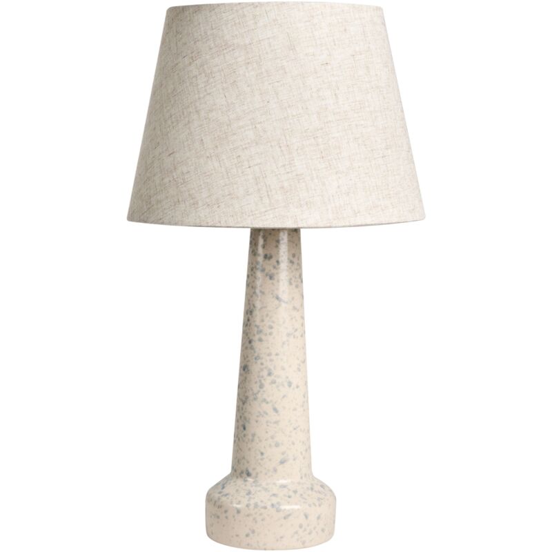 Table Lamp Light Beige Ceramic Base Linen Shade Drum Blue Spots Modern Style Living Room Bedroom HUMUYA
