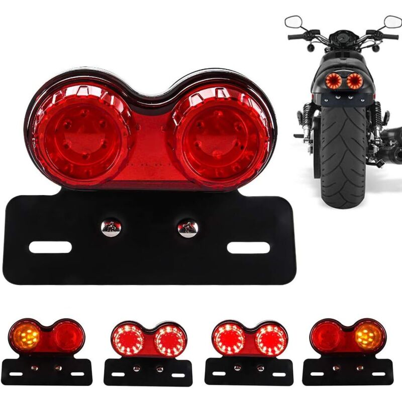 Tinor - 10W 40 led Motorcycle Tail Light Integrated Brake Light Turn Signal Driving Lights With License Plate Lamp Bracket For Harley (Red Lens)