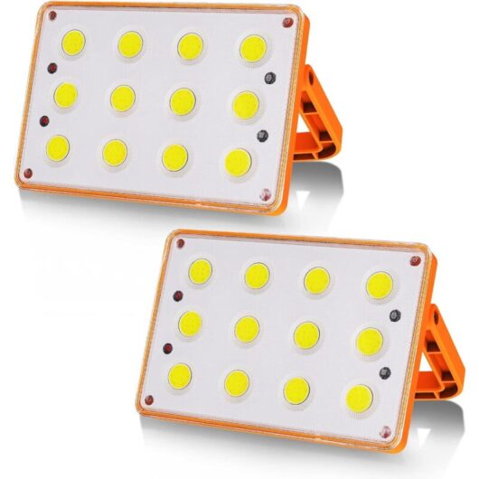 Tinor - 2 Packs 60W Rechargeable led Floodlight 120 cob 4 Modes Solar Rechargeable Lamp led Floodlight Construction Site Work Light Waterproof