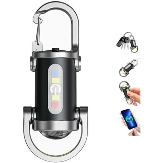 Ultra-Bright LED Flashlight, USB-C Rechargeable, Self-Defense, Waterproof, 7 Modes, Keychain Flashlight for Camping, Outdoor Use, Emergency, Fishing