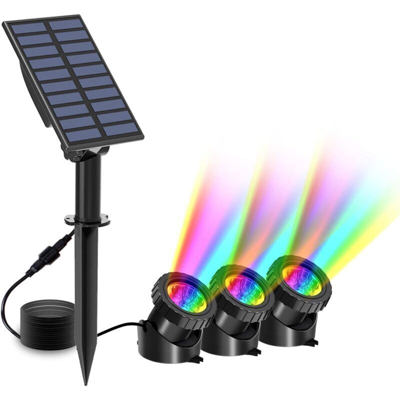 Underwater Solar Lights, 3-Pack Solar Spotlights, Submersible Lighting with 2 Modes, RGB Color Changing, IP68 Waterproof, Adjustable Submersible