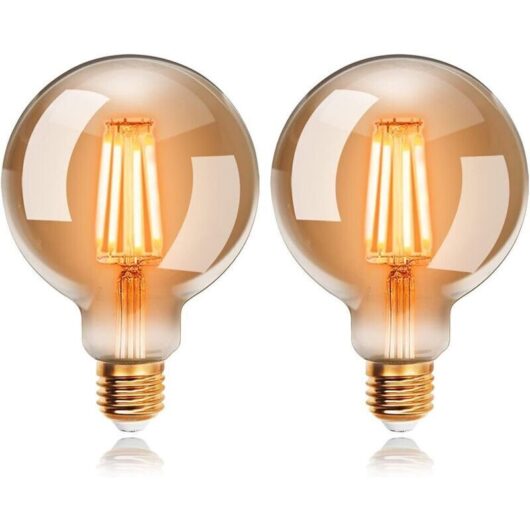 Vintage E27 LED bulb, dimmable, G80, E27, ideal for chandeliers, table lamps, wall lights, set of 2 (6W)