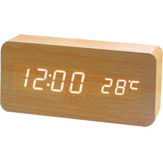 Wooden Digital Clock - Multi-function LED Alarm Clock with Time/Date/Temperature Display and Voice Control for Home Travel
