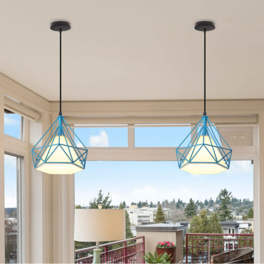 Wottes - 2-pack Industrial Pendant Light Adjustable Ceiling Hanging Light Metal Chandelier Fixtures Blue Hanging Lamp Ø25cm