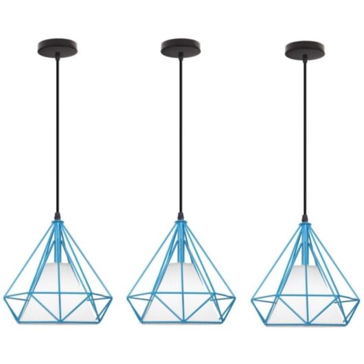 Wottes - 3-pack Industrial Pendant Light Adjustable Ceiling Hanging Light Metal Chandelier Fixtures Blue Hanging Lamp Ø25cm
