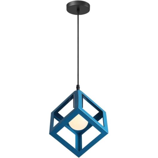 Wottes - Industrial Pendant Lamp Square Metal Ceiling Hanging Light Indoor Chandelier - Blue