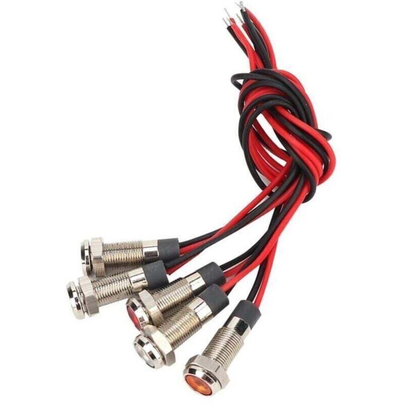 pieces IP66 6mm LED warning light, waterproof metal with 1NO wire, red, green, yellow, blue, white, concave LED lamp (AC220V)